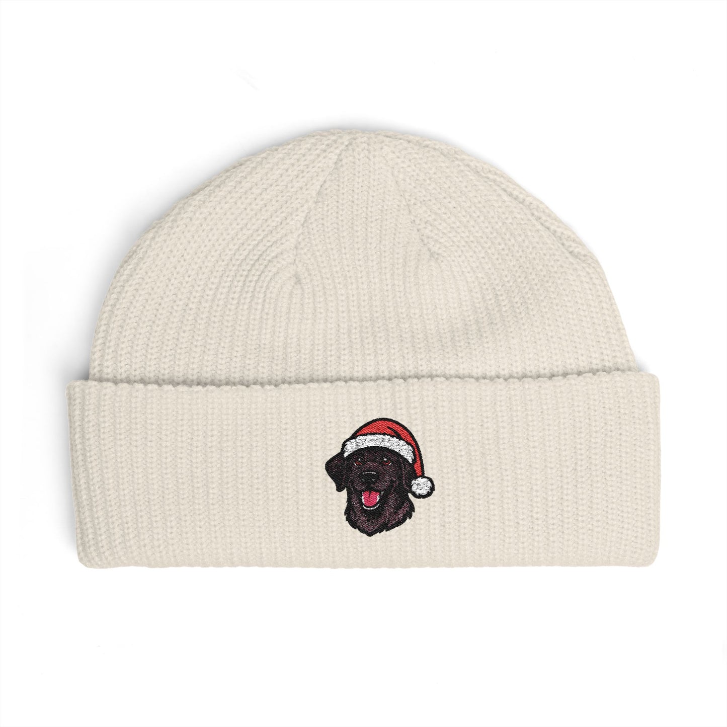 Cuffed Beanie — Embroidered Labrador Dog in Santa Hat Winter cap