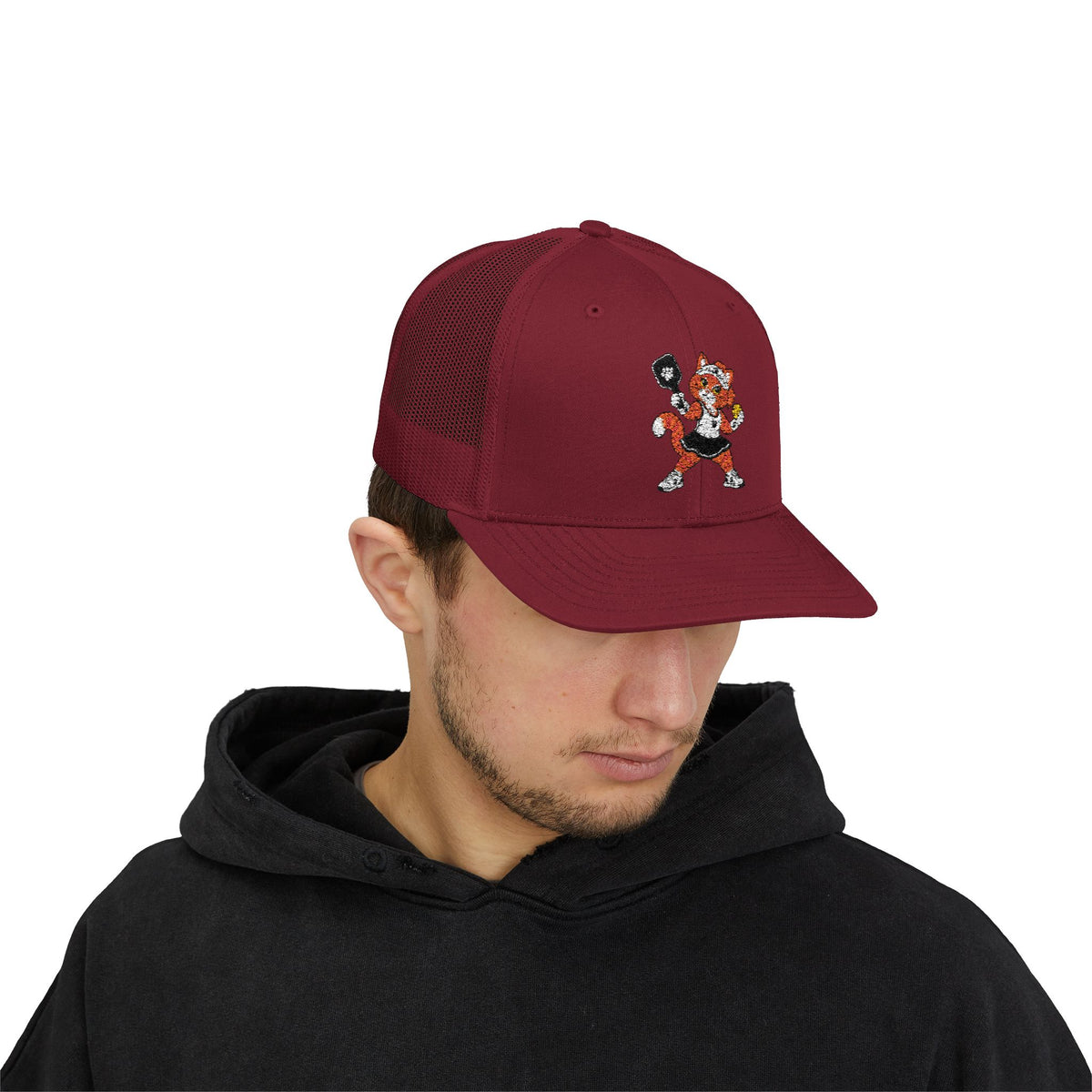 Pickleball Tabby Cat Embroidered Snapback Cap | Trucker Hat