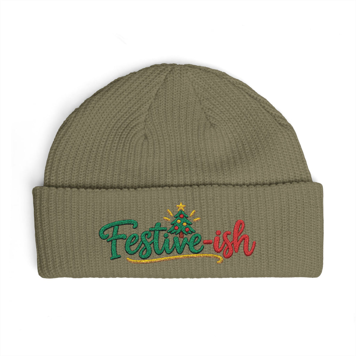 Festive-ish Cuff Beanie — Embroidered Holiday Knit Hat