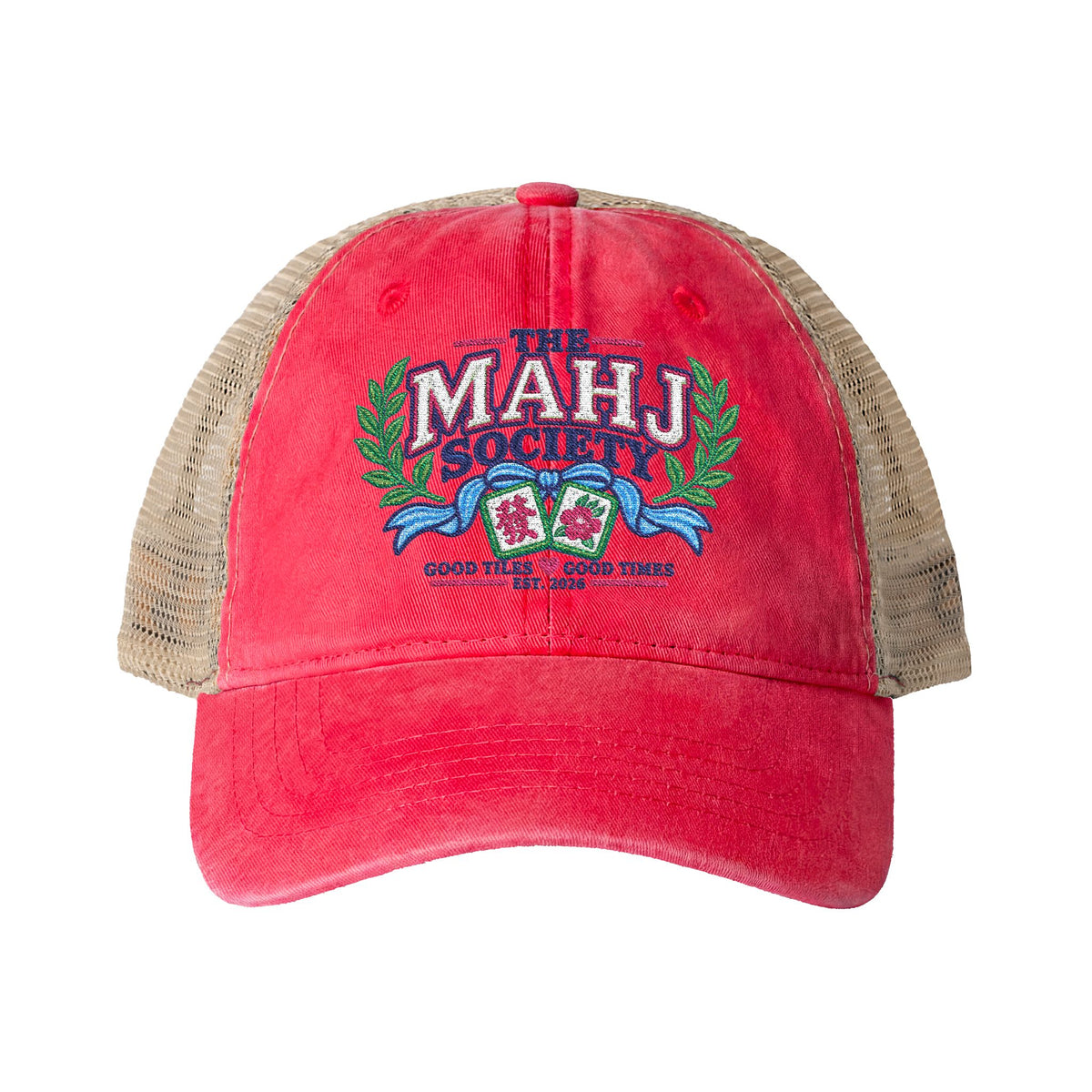 The MAHJ Society Embroidered Mah Jong Women's Washed Mesh-Back Cap