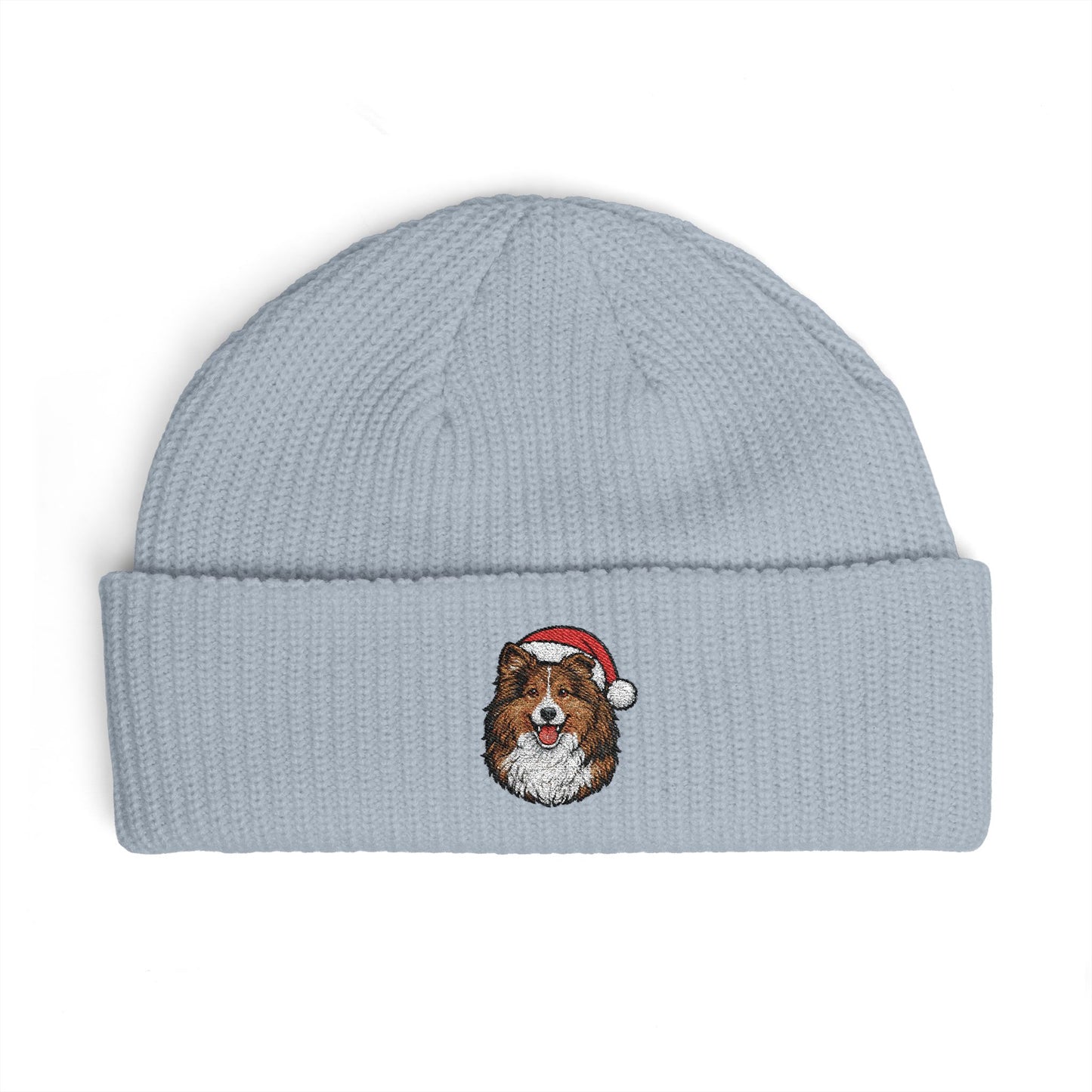 Copy of Cuffed Beanie — Embroidered Sheltie Dog in Santa Hat Winter Hat