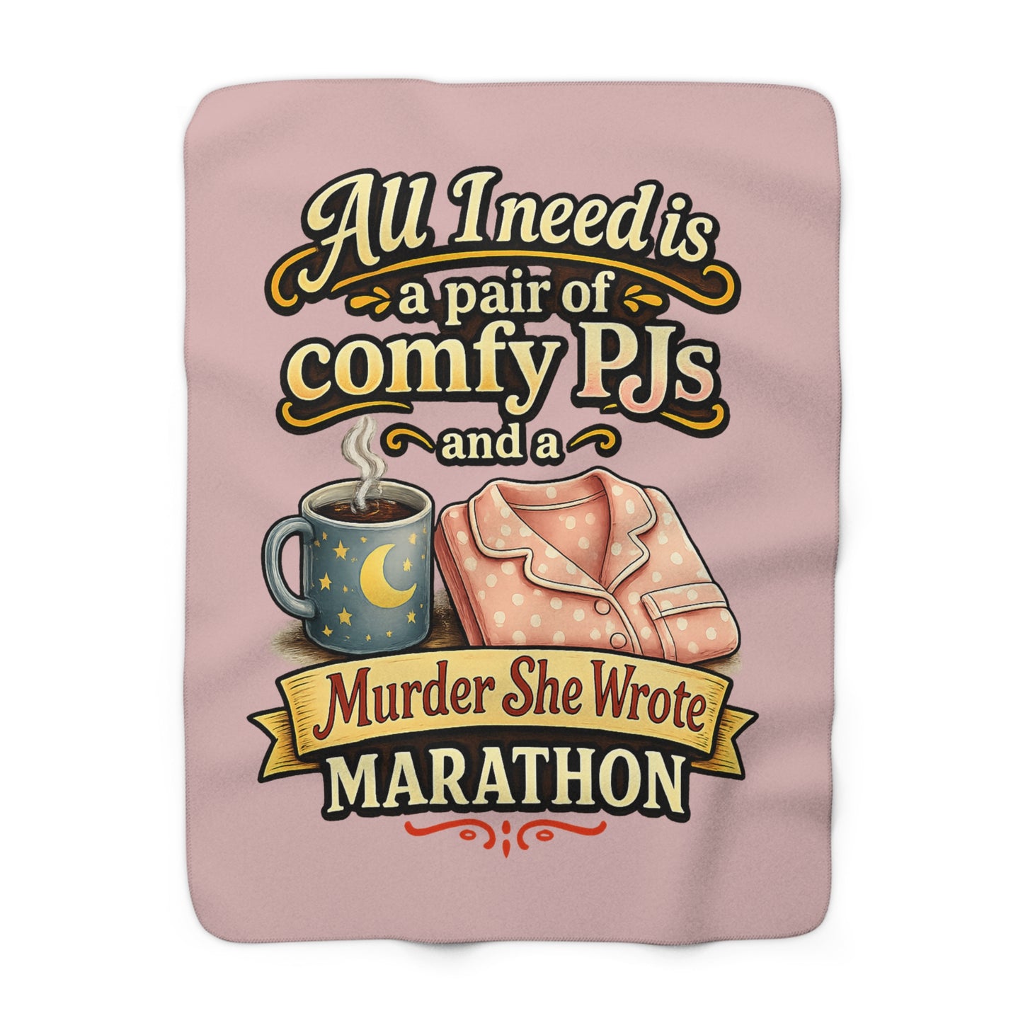 Murder She Wrote Marathon Sherpa Fleece Blanket | Comfy PJs & Coffee Design