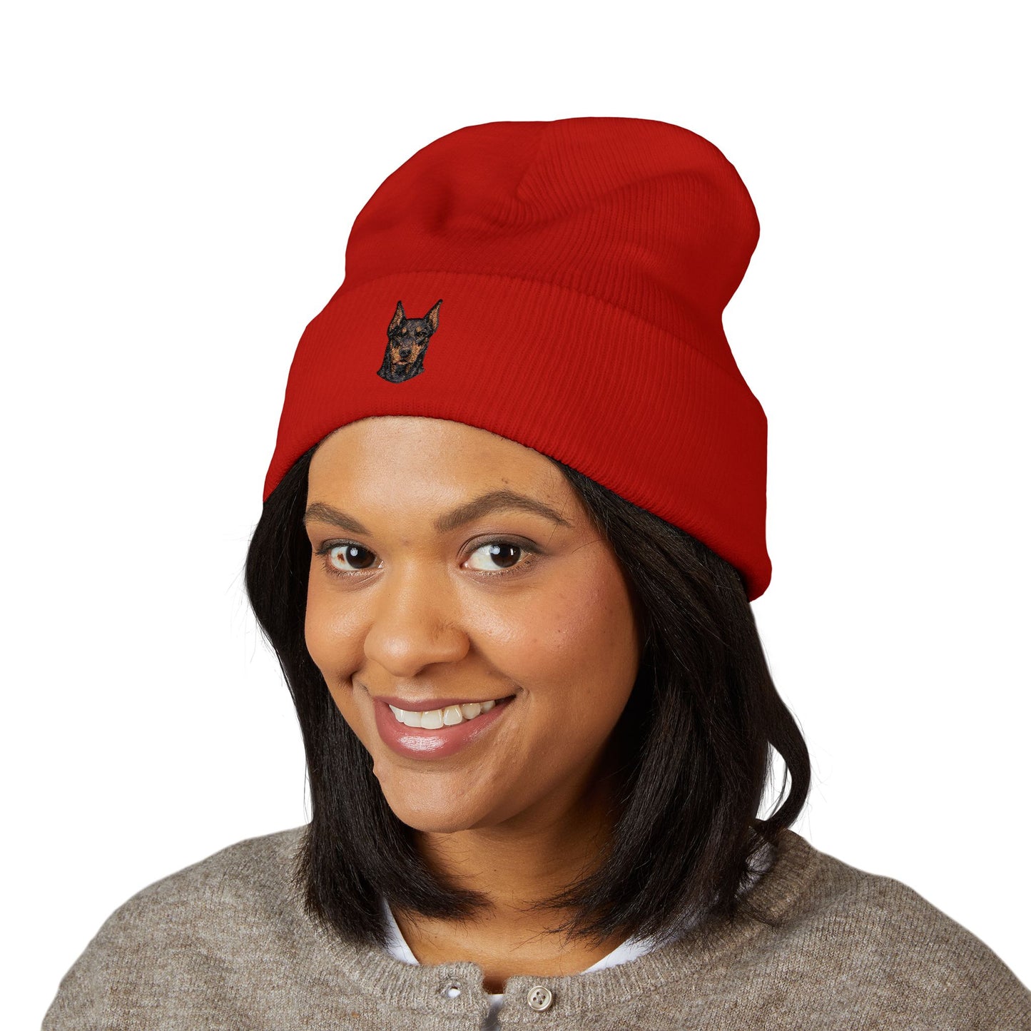 Doberman Pinscher Embroidered Beanie | Cuffed Knit Hat