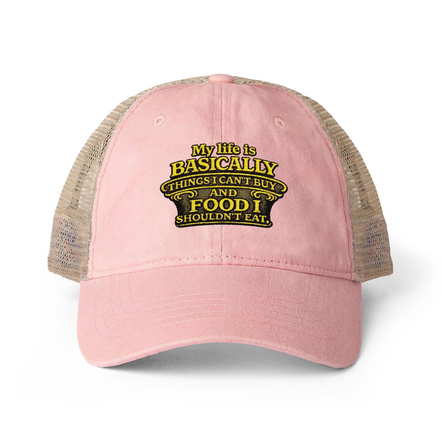 Women's humorous Washed Mesh-Back Pony Tail Cap My Life is Basically