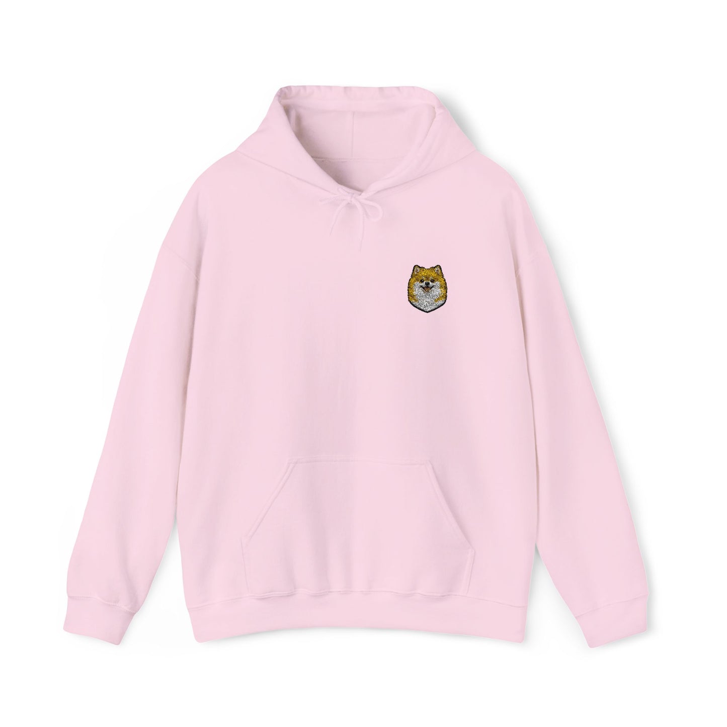 Pomeranian embroidered design on hooded sweatshirt
