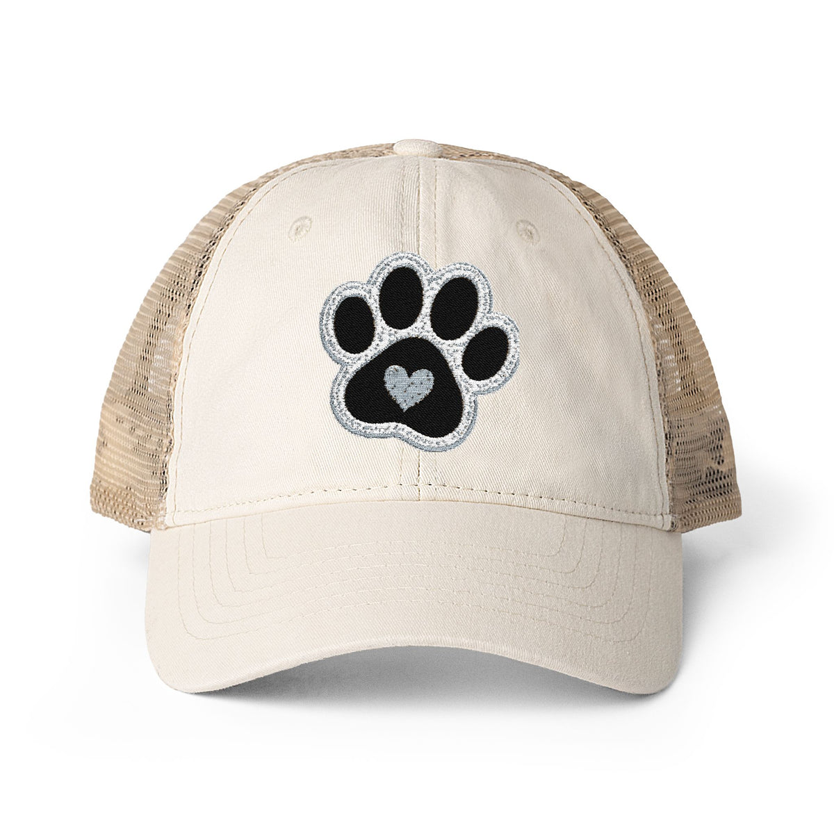 Paw print heart embroidered Women's Washed Mesh-Back Cap