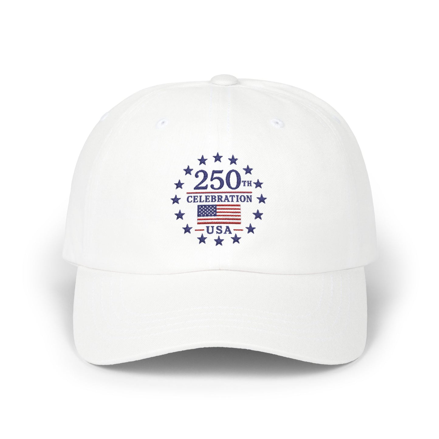 250th Celebration USA Embroidery Classic Dad Cap | Patriotic 13 Stars Emblem July 4th