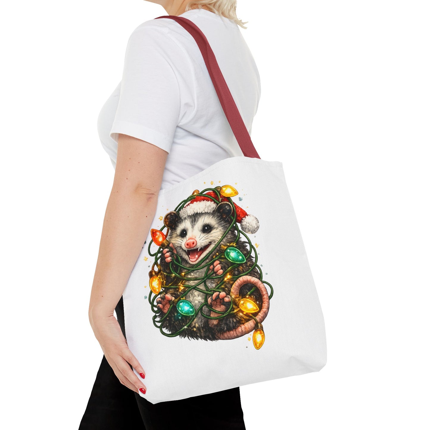 Christmas Opossum Tote Bag — Cute Holiday Animal Holiday Shopping Bag