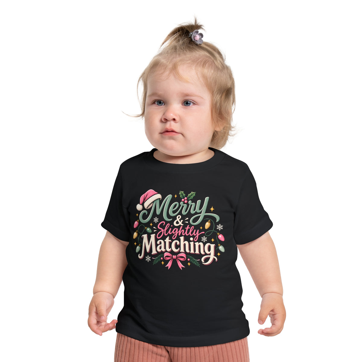 Baby T-Shirt — "Merry & Slightly Matching" Christmas Holiday Tee for Infants friends or family matching