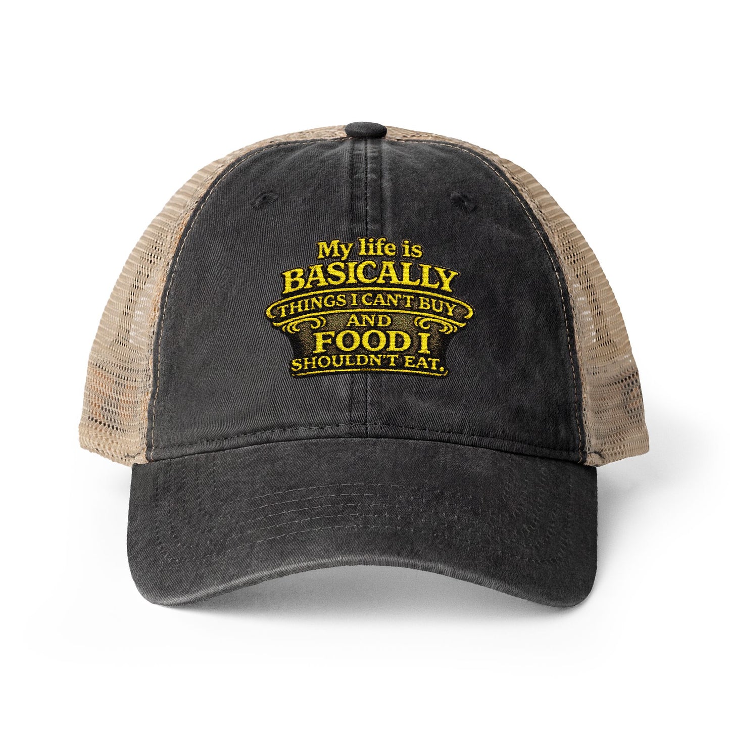 Women's humorous Washed Mesh-Back Pony Tail Cap My Life is Basically