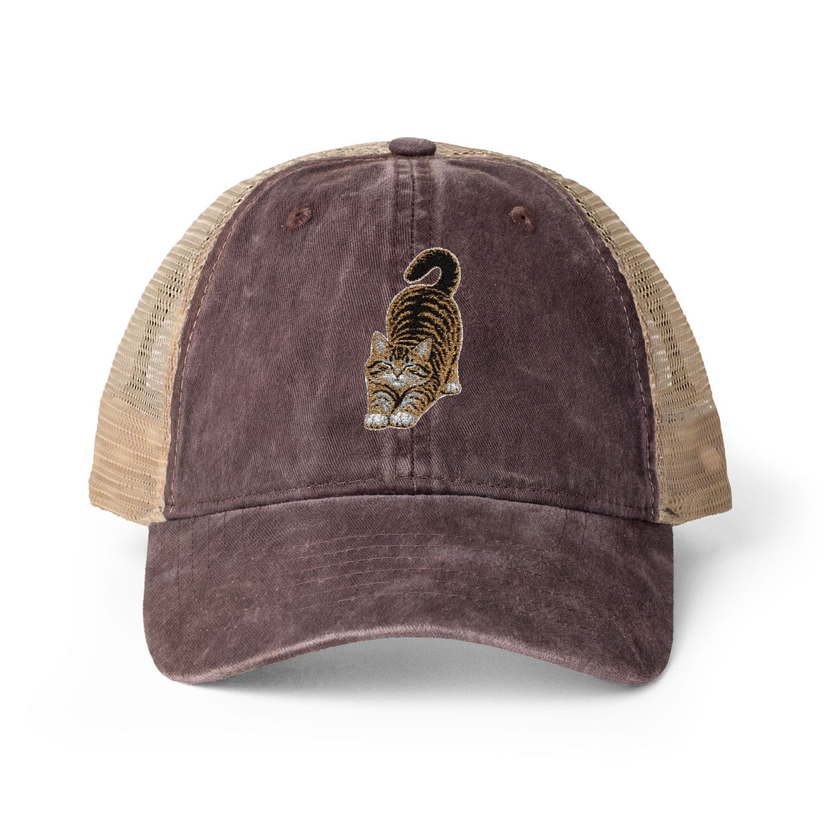 American Shorthair Embroidered Cat Women's Washed Mesh-Back Cap