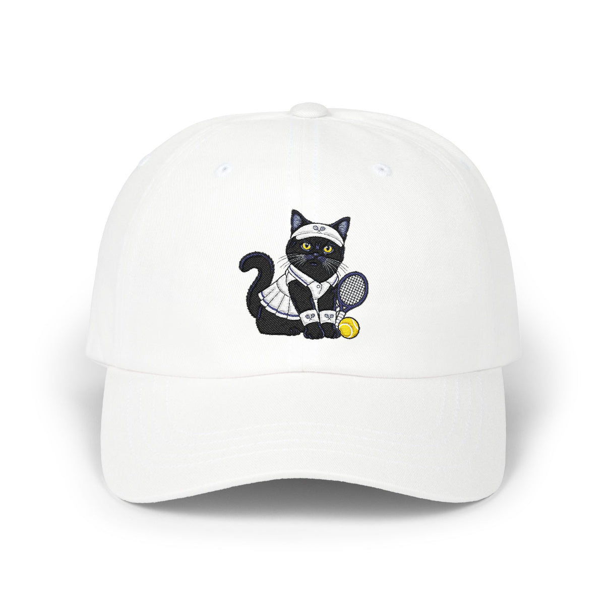 Black Cat Pickle Ball Embroidery Classic Dad Cap