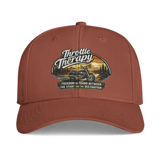 Throttle Therapy Motorcycle Adventure Hat | Vintage Biker Truck, Scenic Road