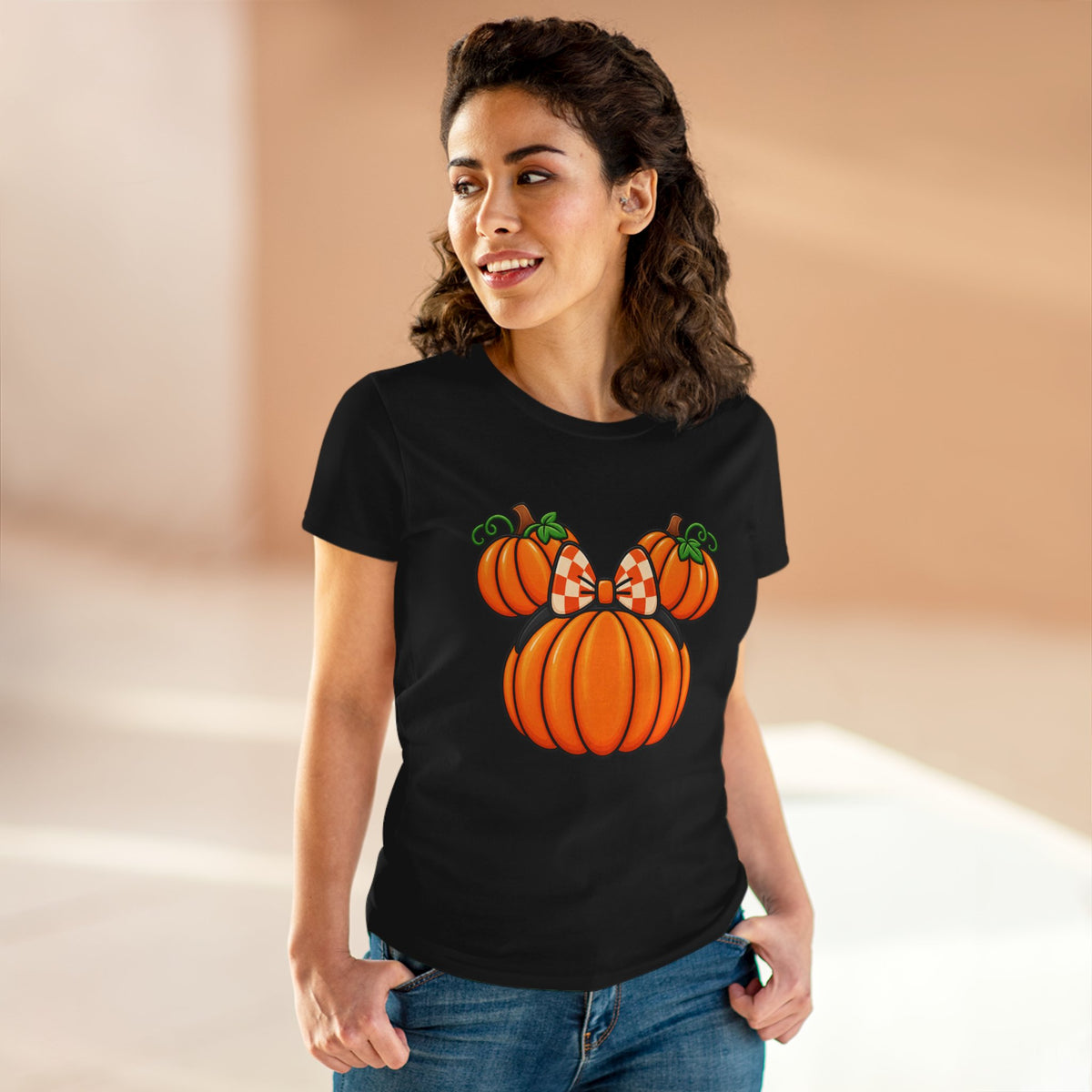 Fall Pumpkin Ears Tee | Pumpkin Adult Bow T-Shirt, Fall Halloween Top
