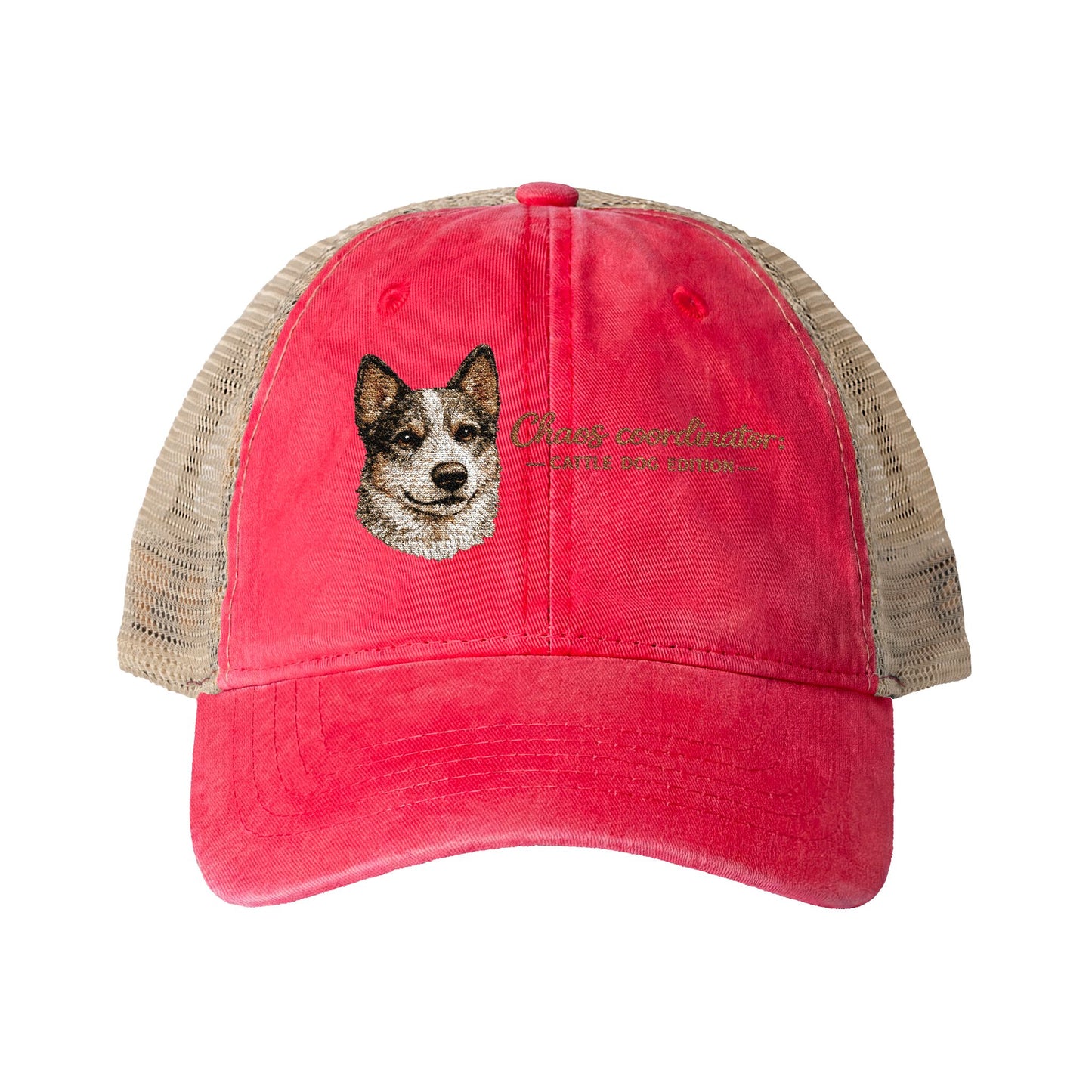 Women's funny Washed Mesh-Back Cap Chaos Coordinator embroidered Cattle Dog Edition hat