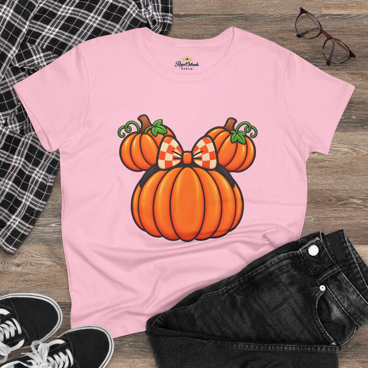 Fall Pumpkin Ears Tee | Pumpkin Adult Bow T-Shirt, Fall Halloween Top