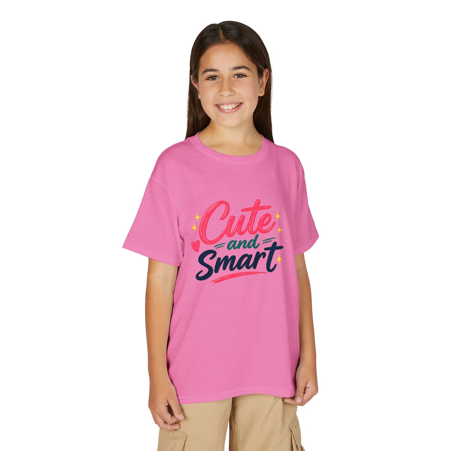 Cute and Smart Youth T-Shirt | Kids Typography Tee, Pink Navy Stars