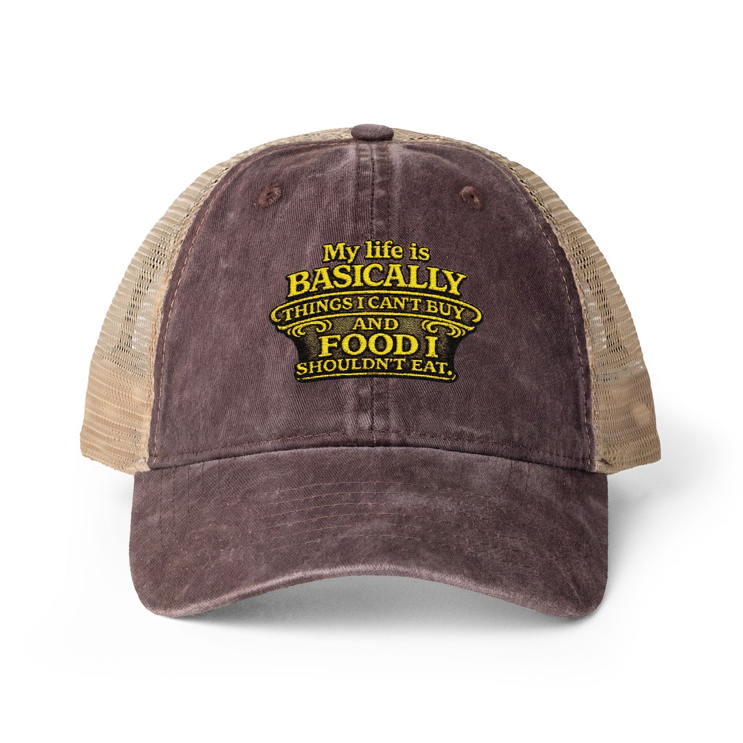 Women's humorous Washed Mesh-Back Pony Tail Cap My Life is Basically