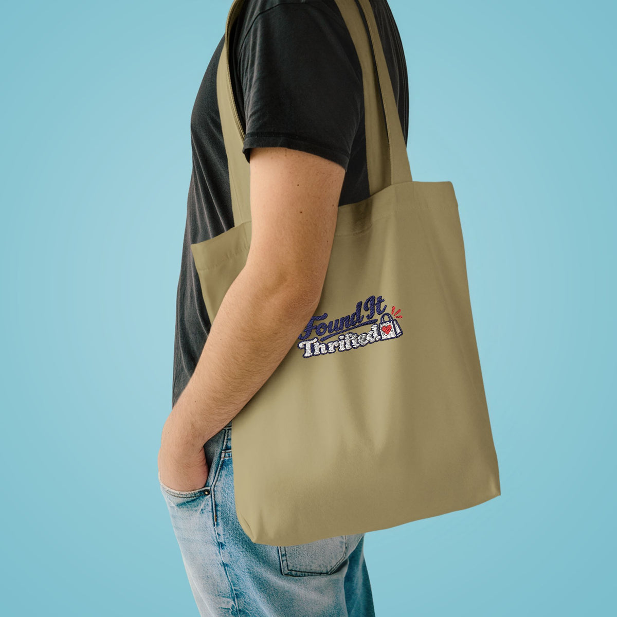 Tote Bag — “Found It, Thrifted” Graphic Cotton Tote for Everyday Errands & Gifts