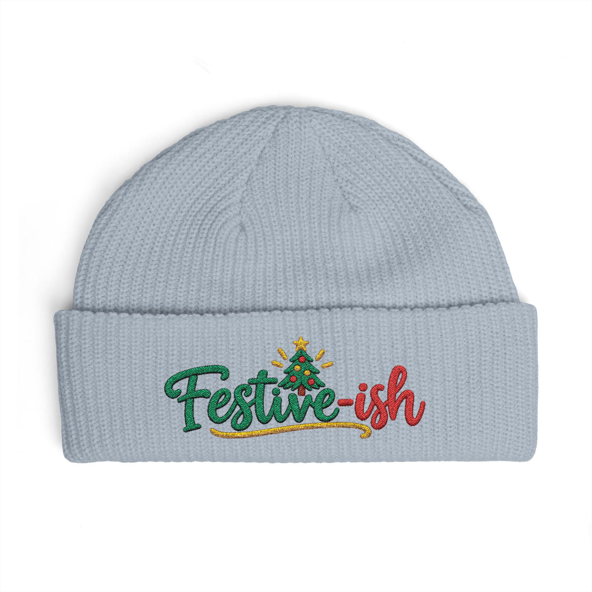 Festive-ish Cuff Beanie — Embroidered Holiday Knit Hat
