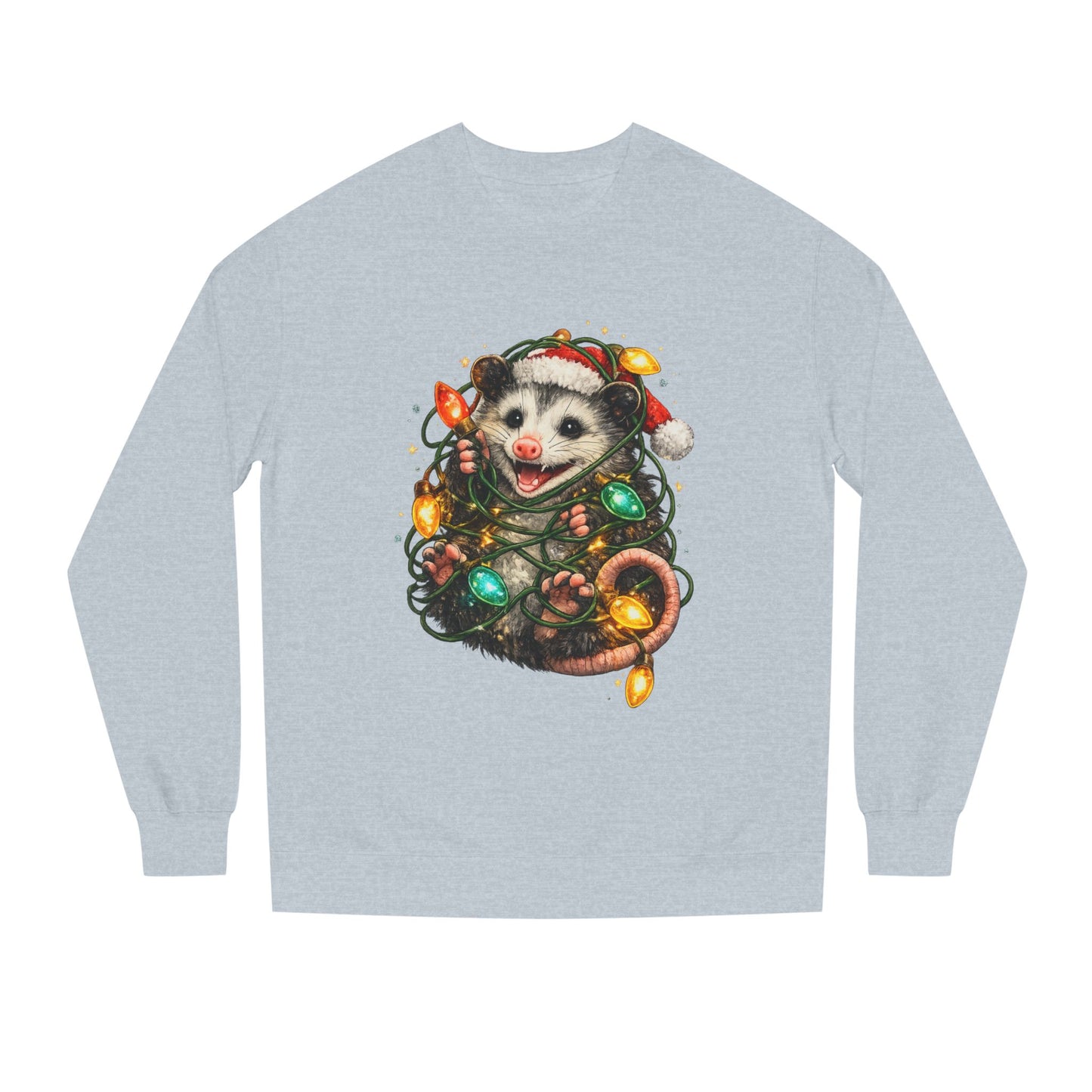 Christmas Opossum Sweatshirt — Cute Opossum Wrapped in Holiday Lights