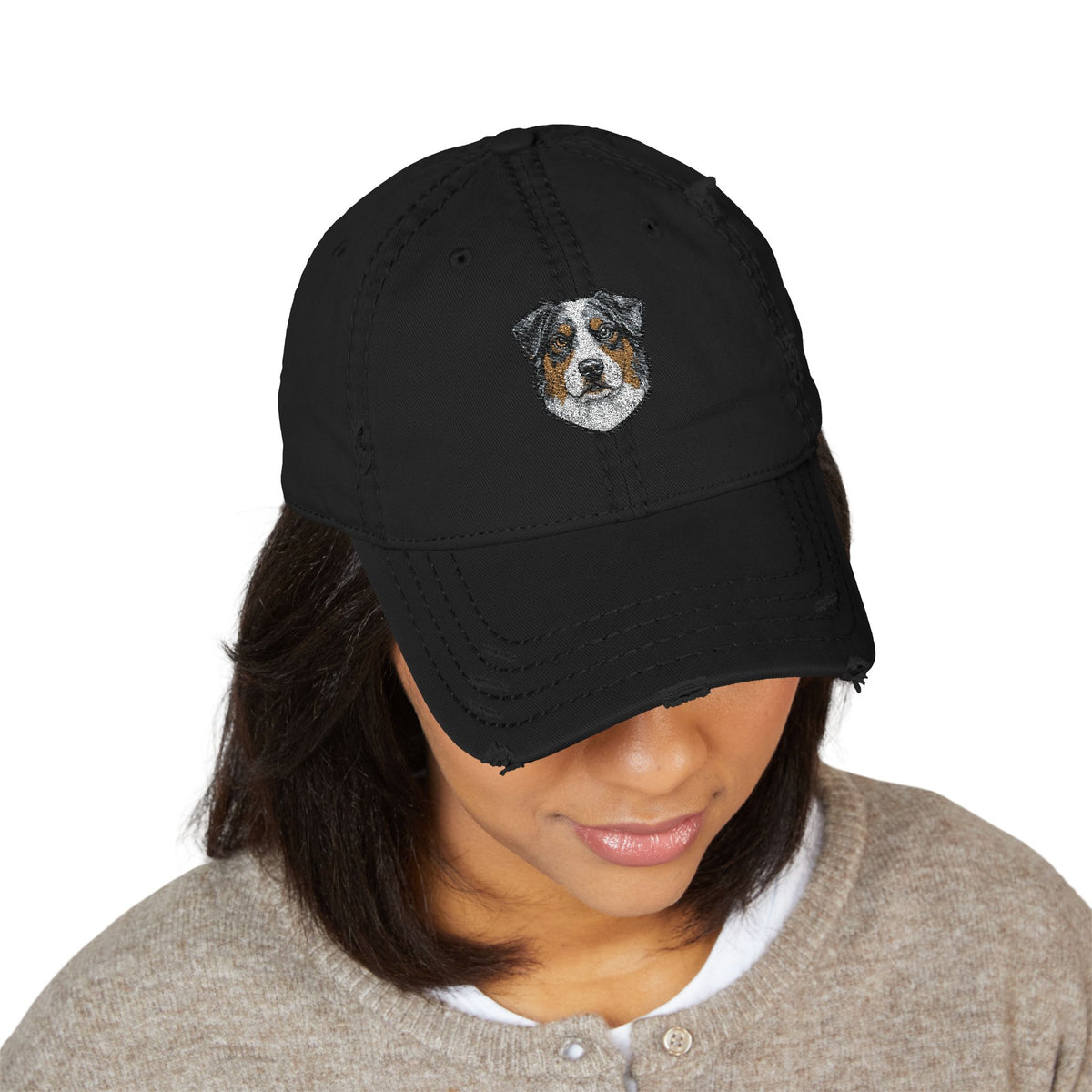 Australian Shepherd Portrait Hat | Embroidered Distressed Dad Hat